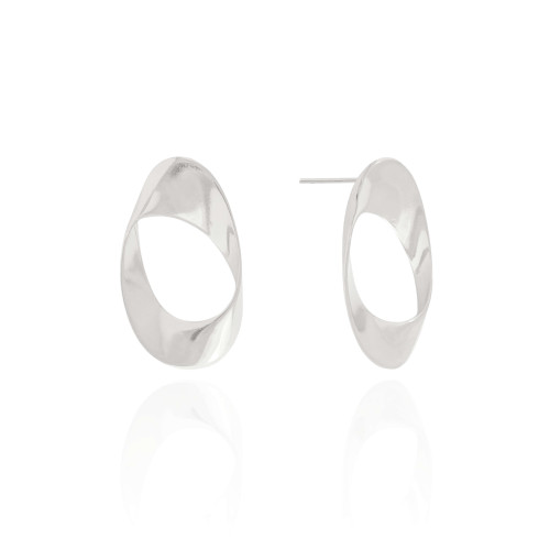 Brinco Oval Torcido Liso Ródio Branco