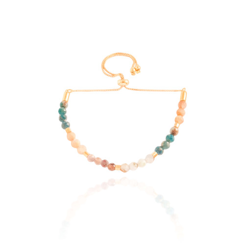 Pulseira Cristais Coloridos 3 mm Banhado a Ouro 18K