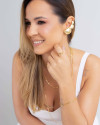 Ear Cuff Redondo Liso Detalhado Banhado a Ouro 18K
