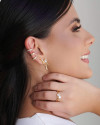 Ear Cuff Orgânico Derretido Ponto de Luz Cristal 2.5 cm Banhado a Ouro 18K