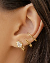 Ear Cuff Filetes Gota Cristal Banhado a Ouro 18K