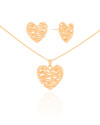 Conjunto Coração Galhos Banhado a Ouro 18K