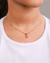 Gargantilha Infantil Trevo Rosa 7 mm Banhado a Ouro 18K - 35 cm