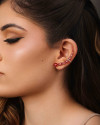 Ear Cuff Pontos de Luz Ovais Rubi Cravejado Cristal Banhado a Ouro 18K