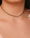 Choker Fio Coreano Preto Cruz Lisa Ródio Branco