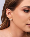 Ear Cuff Filetes Cravejados Cristal Banhado a Ouro 18K