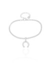 Pulseira Elos Quadrados Ferradura Cravejada Cristal Ródio Branco