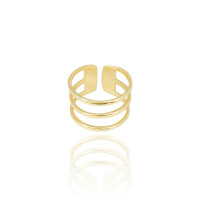 Anel Ajustável Três Filetes Liso Tamanho G Banhado a Ouro 18K