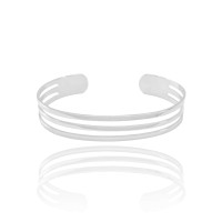 Bracelete Vazado Três Filetes Lisos 1 cm Ródio Branco