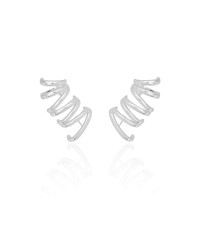 Ear Cuff Duplo 7 Filetes Liso Pressão Ródio Branco