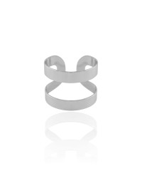 Anel Ajustável Dois Filetes Liso Tamanho G Ródio Branco