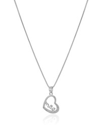 Gargantilha Coração Mãe Cravejado Cristal Ródio Branco - 45 cm