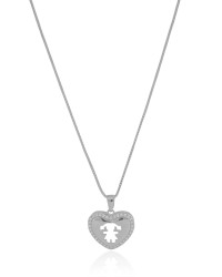 Gargantilha Coração Filho Menina Cristal Ródio Branco - 45 cm