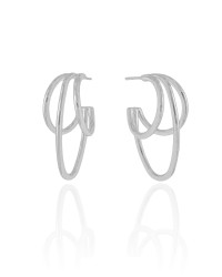 Brinco Argola Filetes Lisos 3.5 cm Ródio Branco