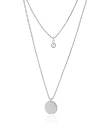 Gargantilha Dupla Redondo e Ponto de Luz Cristal Ródio Branco