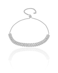 Pulseira Baguetes Zircônia Fecho Gravata Ródio Branco - 20 cm