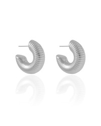 Brinco Argola Tubo Detalhes 2.5 cm Ródio Branco