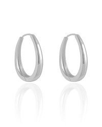 Brinco Argola Click Oval Lisa 3.4 cm Ródio Branco