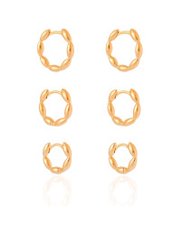 Trio de Argolas Gomos Lisos Banhado a Ouro 18K