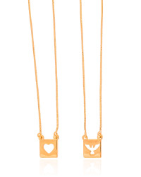 Escapulário Espírito Santo Coração Vazado Banhado a Ouro 18K - 60 cm