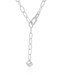 Gargantilha Gravata Ajustável Elos Ovais Cubo Ponto de Luz Cristal Ródio Branco - 45 cm