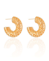 Brinco Argola Tubo Tela 3.1 cm Banhado a Ouro 18K