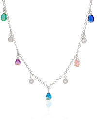 Choker Elos Gotas Coloridas e Pontos de Luz Cristal Ródio Branco