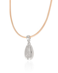 Choker Fio Coreano Bege Búzio Ródio Branco