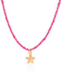 Choker Miçanga Rosa Estrela do Mar Banhado a Ouro 18K