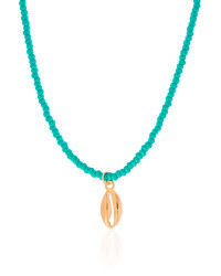 Choker Miçanga Verde Água Búzio Banhado a Ouro 18K