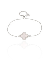 Pulseira Trevo Madrepérola Fecho Gravata Ródio Branco