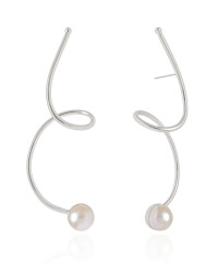 Brinco Fio Torcido Pérola 7.5 cm Ródio Branco