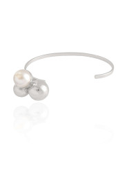 Bracelete Liso Bolas Pérola Ródio Branco