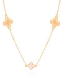 Gargantilha Elos Trevo Riscado e Madrepérola Banhado a Ouro 18K - 50 cm