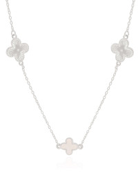 Gargantilha Elos Trevo Riscado e Madrepérola Ródio Branco - 50 cm