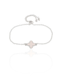 Pulseira Elos Trevo Madrepérola Fecho Gravata Ródio Branco