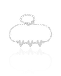 Pulseira Elos Corações Lisos Ródio Branco