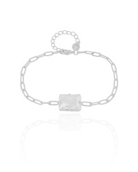 Pulseira Elos Retangulo Cristal Ródio Branco
