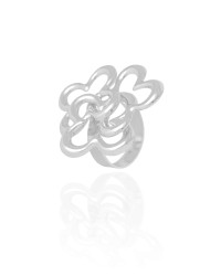 Anel Ajustável Flor Entrelaçada Tamanho G Ródio Branco