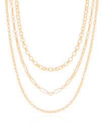 Gargantilha Tripla Elos Portugueses e Ovais Banhado a Ouro 18K