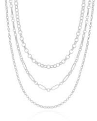 Gargantilha Tripla Elos Portugueses e Ovais Ródio Branco