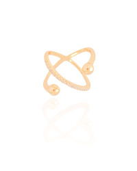 Anel X Bola Lisa Cravejado Cristal Tamanho 15 Banhado a Ouro 18K
