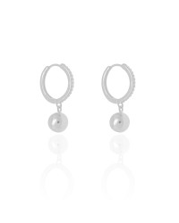 Brinco Argola Click Bola Lisa Cravejado Cristal 2.7 cm Ródio Branco