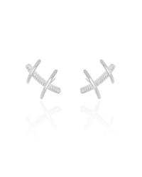 Ear Cuff Palitos Cravejado Cristal 2.3 cm Ródio Branco