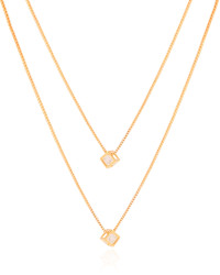 Gargantilha Dupla Quadrados Pontos de Luz Cirstal Banhado a Ouro 18K