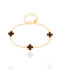 Pulseira Elos Trevos Tom Onix Banhado a Ouro 18K