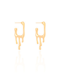 Brinco Argola Quadrada Lisa Derretida 3.5 cm Banhado a Ouro 18K