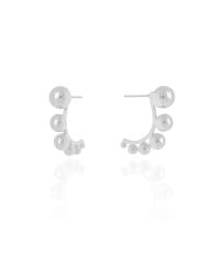 Brinco Palito Curvado Bolas Lisas Ródio Branco