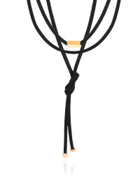 Cordão Camurça Preta Retângulo 4 mm Banhado a Ouro 18K - 1,5 m