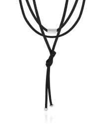 Cordão Camurça Preta Retângulo 4 mm Ródio Branco - 1,5 m